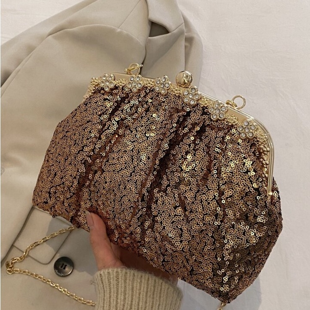 Gold Purse Crossbody Chain Bag Glitter Sequin Bridal Formal Prom Dress bags